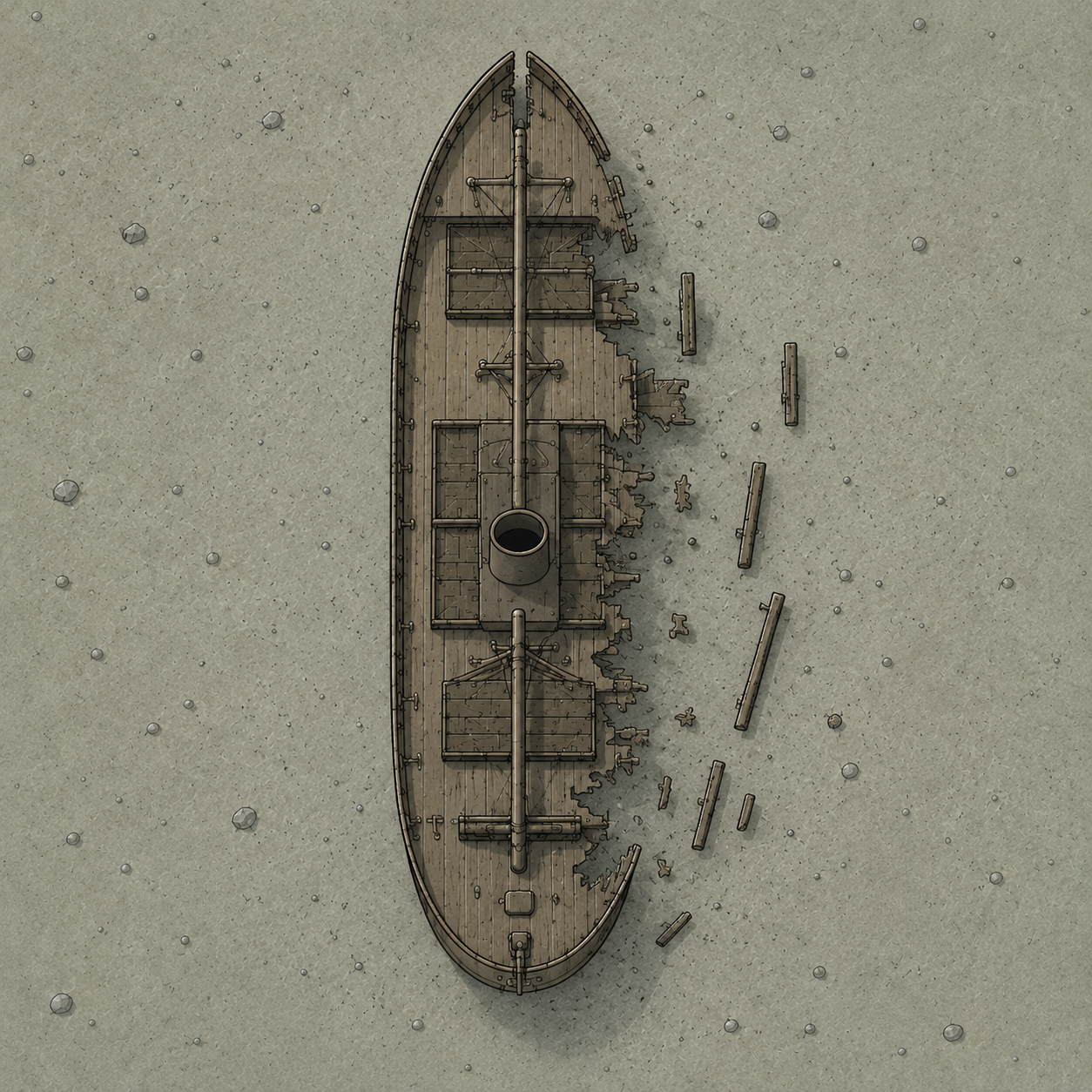 Schematic plan view of a coherent but incomplete wreck